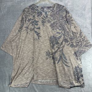 Catherines Tunic Top Women 3X Gold Floral Beaded Embellished Metallic V-Neck